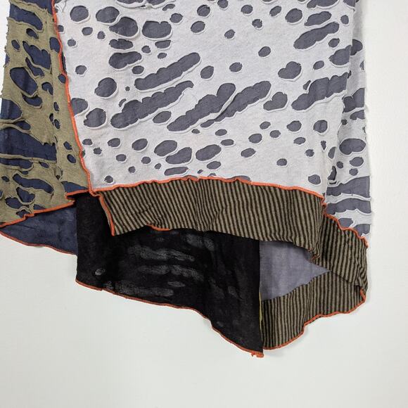 Vintage Tunic Top Patchwork Green Black Lagenlook Artsy Distressed Stripe Orange - Picture 6 of 12